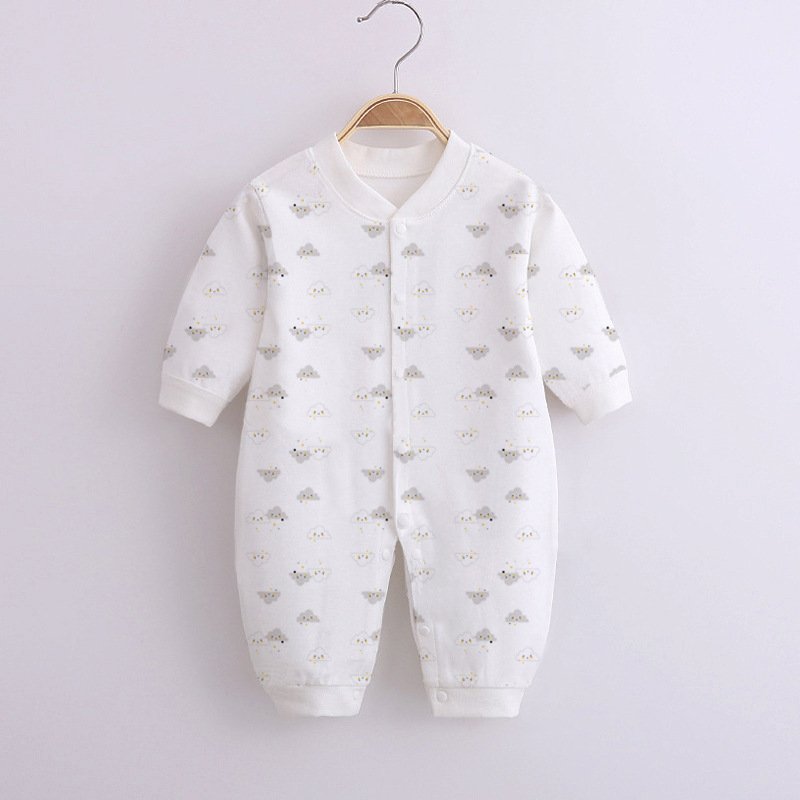 Baby Romper Infant Cotton Long Sleeves Cute Printing Breathable Jumpsuit For 0-1 Years Old Boys Girls white clouds 0-3M 59cm