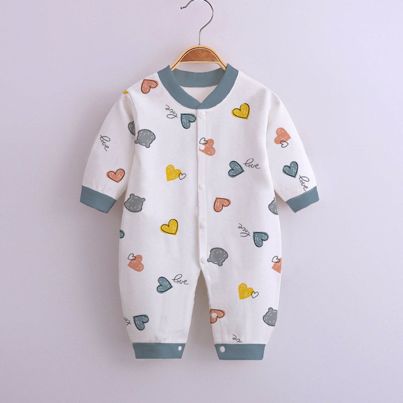 Baby Romper Infant Cotton Long Sleeves Cute Printing Breathable Jumpsuit For 0-1 Years Old Boys Girls white heart-shape 9-12M 80cm