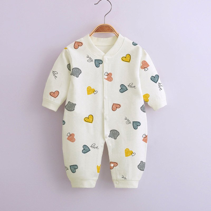 Baby Romper Infant Cotton Long Sleeves Cute Printing Breathable Jumpsuit For 0-1 Years Old Boys Girls beige heart-shape 9-12M 80cm