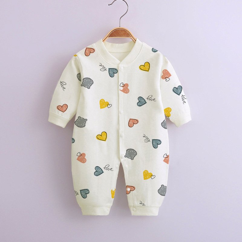 Baby Romper Infant Cotton Long Sleeves Cute Printing Breathable Jumpsuit For 0-1 Years Old Boys Girls beige heart-shape 6-9M 73CM