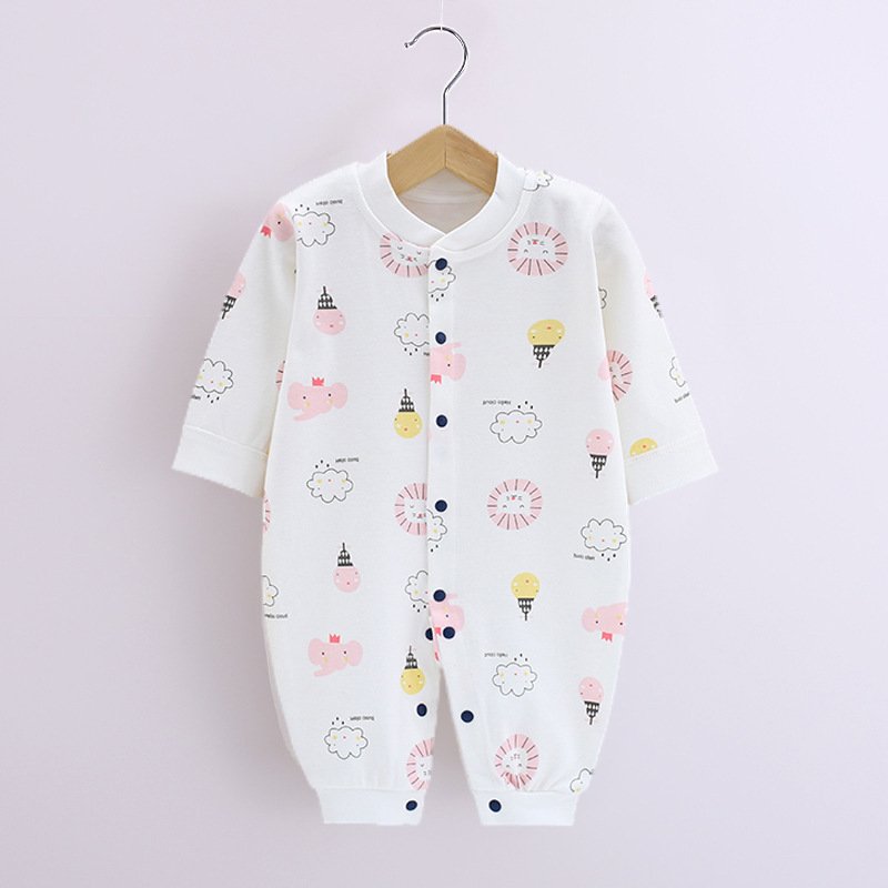 Baby Romper Infant Cotton Long Sleeves Cute Printing Breathable Jumpsuit For 0-1 Years Old Boys Girls pink animals 9-12M 80cm