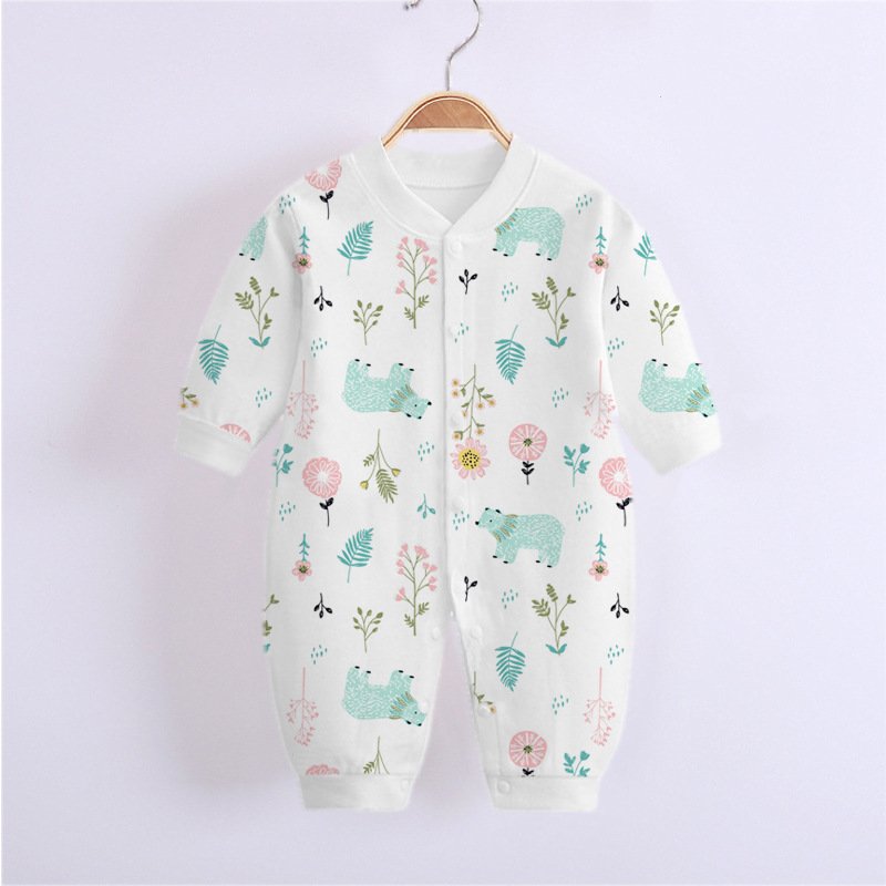 Baby Romper Infant Cotton Long Sleeves Cute Printing Breathable Jumpsuit For 0-1 Years Old Boys Girls flower and bear 3-6M 66cm
