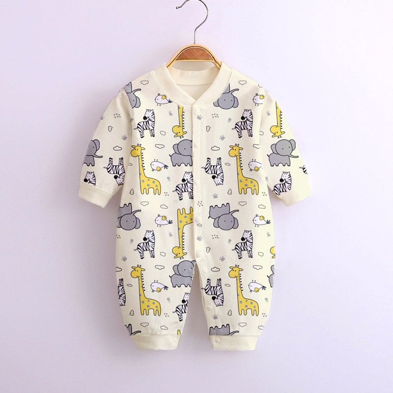Baby Romper Infant Cotton Long Sleeves Cute Printing Breathable Jumpsuit For 0-1 Years Old Boys Girls yellow elephant 3-6M 66cm