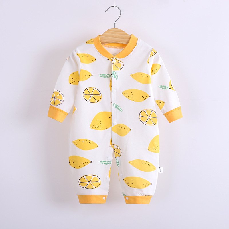 Baby Romper Infant Cotton Long Sleeves Cute Printing Breathable Jumpsuit For 0-1 Years Old Boys Girls yellow lemon 9-12M 80cm