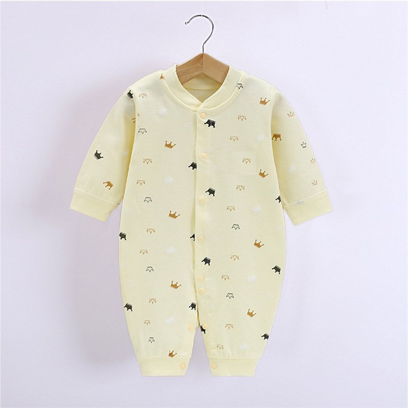 Baby Romper Infant Cotton Long Sleeves Cute Printing Breathable Jumpsuit For 0-1 Years Old Boys Girls yellow crown 0-3M 59cm