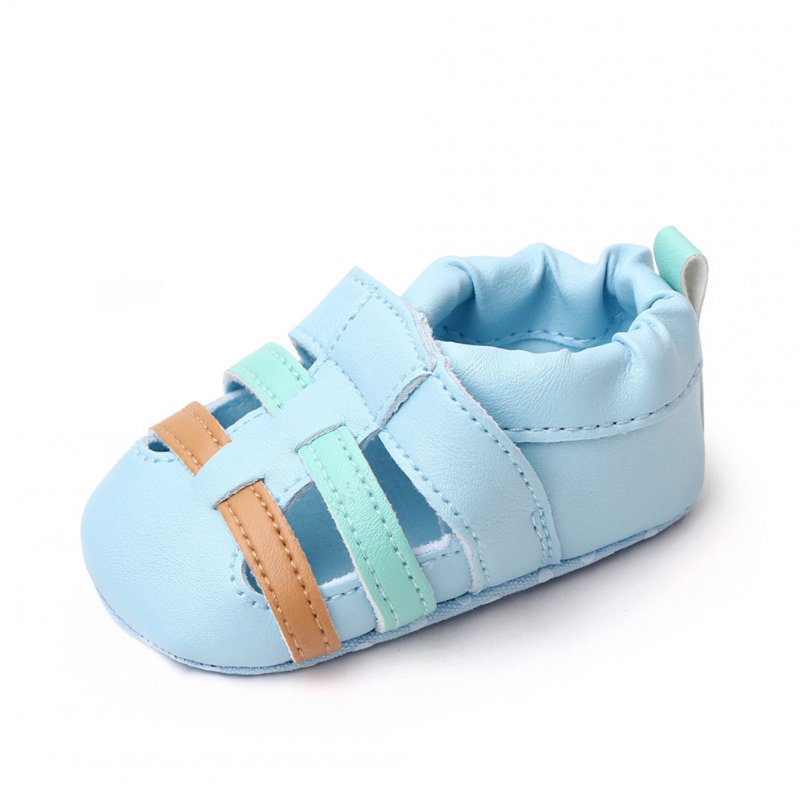 Baby Sandals Soft Sole Anti-slip Princess Shoes Pu Leather Low Top Breathable First Walkers Shoes For Boys Girls blue 9-12M sole length 13cm