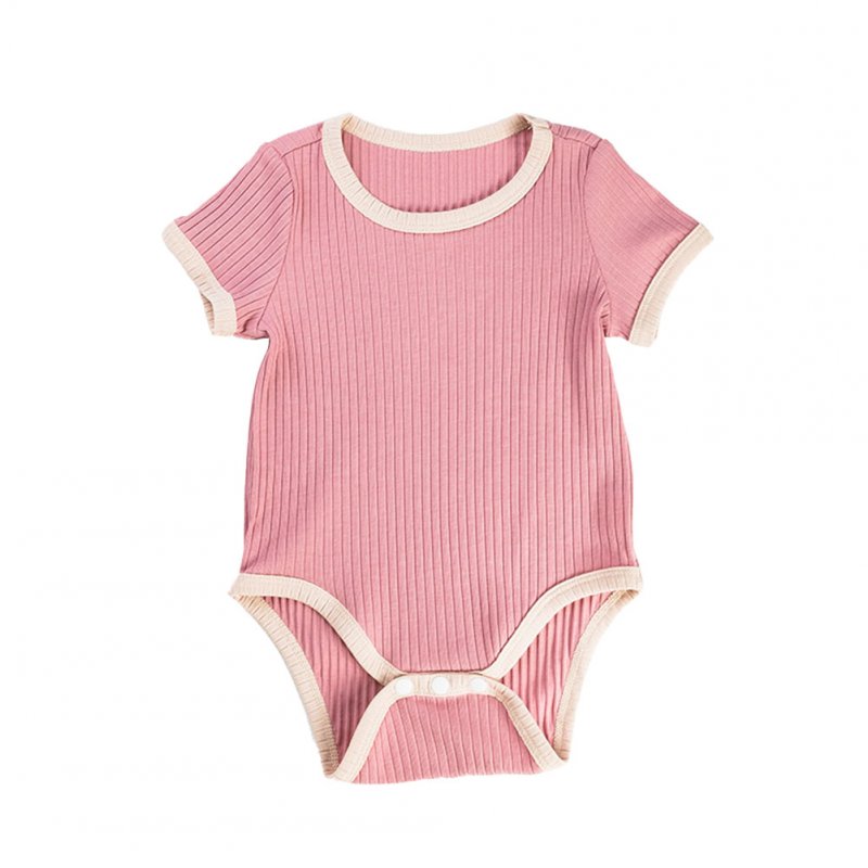 Baby Short Sleeves Bodysuit Round Neck Contrast Color Romper For 0-3 Years Old Boys Girls pink 12-24M 80