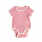 Baby Short Sleeves Bodysuit Round Neck Contrast Color Romper For 0-3 Years Old Boys Girls pink 24-36M 90