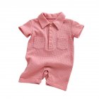 Baby Short Sleeves Romper Trendy Lapel Solid Color Breathable Jumpsuit For 0-3 Years Old Boys Girls dark pink 6-12M 73