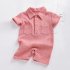 Baby Short Sleeves Romper Trendy Lapel Solid Color Breathable Jumpsuit For 0 3 Years Old Boys Girls dark pink 6 12M 73