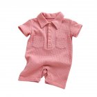 Baby Short Sleeves Romper Trendy Lapel Solid Color Breathable Jumpsuit For 0-3 Years Old Boys Girls dark pink 0-3M 59