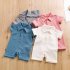 Baby Short Sleeves Romper Trendy Lapel Solid Color Breathable Jumpsuit For 0 3 Years Old Boys Girls dark pink 12 24M 80