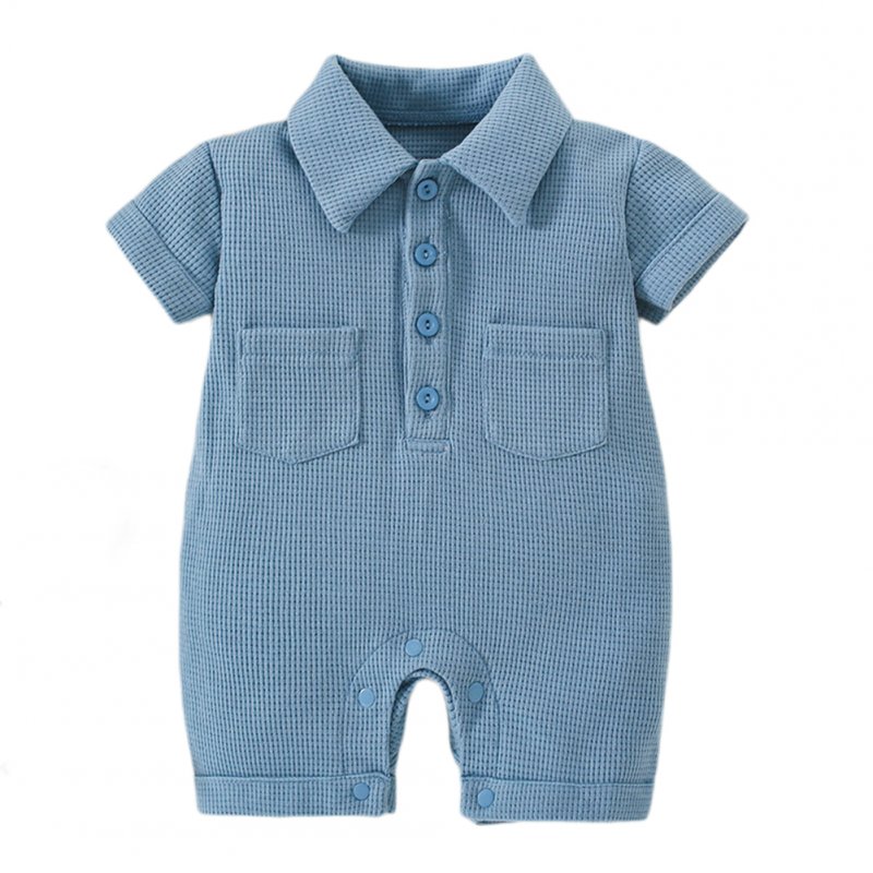 Baby Short Sleeves Romper Trendy Lapel Solid Color Breathable Jumpsuit For 0-3 Years Old Boys Girls gray blue 0-3M 59
