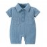 Baby Short Sleeves Romper Trendy Lapel Solid Color Breathable Jumpsuit For 0 3 Years Old Boys Girls gray blue 6 12M 73