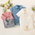 Baby Short Sleeves Romper Trendy Lapel Solid Color Breathable Jumpsuit For 0 3 Years Old Boys Girls gray blue 6 12M 73