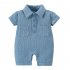 Baby Short Sleeves Romper Trendy Lapel Solid Color Breathable Jumpsuit For 0 3 Years Old Boys Girls gray blue 0 3M 59