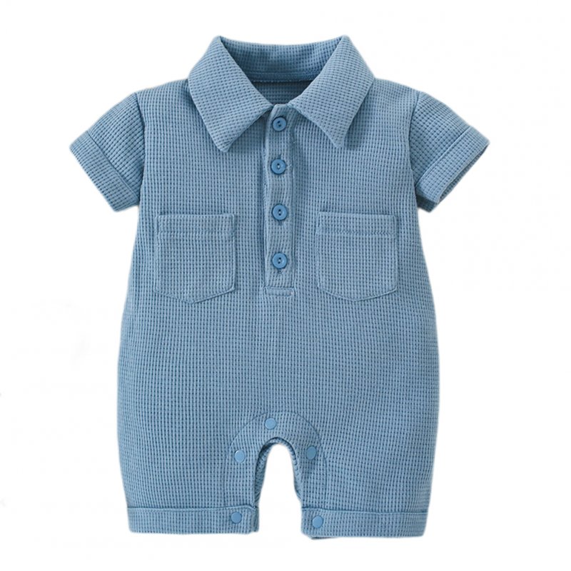Baby Short Sleeves Romper Trendy Lapel Solid Color Breathable Jumpsuit For 0-3 Years Old Boys Girls gray blue 6-12M 73