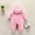 Baby Unisex Cute Cartoon Jumpsuit Thicken Flannel Rompers Warm Hooded Clothes   Red  9M