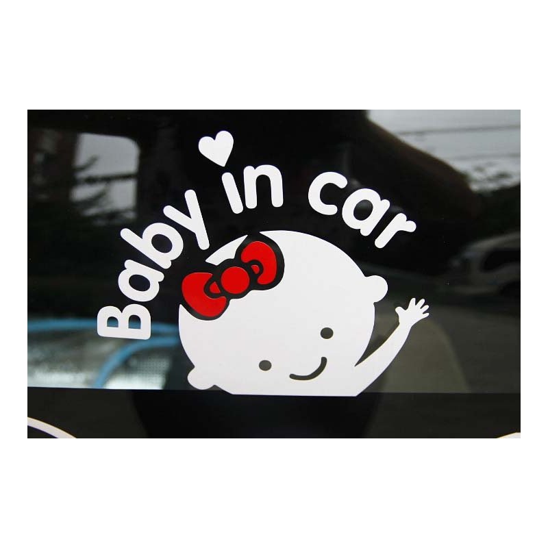 Baby in Car Letters Waving Baby on Board Safety Sign Car Decal Sticker White + red