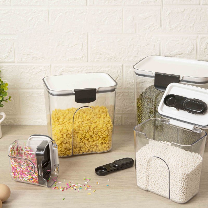 Baking Storage Set With Hinge Lids Measurement Markers Clear Baking Containers Airtight Flip Over Kitchen Storage Box For Pantry Kitchen Dry Food 1300ml medium size