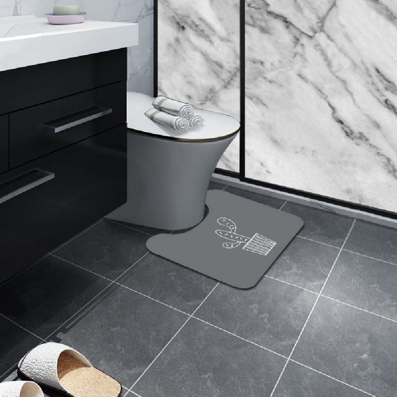 Bath  Rug Toilet Mat U Shaped Soft Water Absorbent Washable Floor Mat 44*50cm Dark gray single cactus