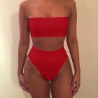 Bathing Suit Boob Tube Top + Underwear Sexy High-waisted Split Bikini Sexy Underwear red_M