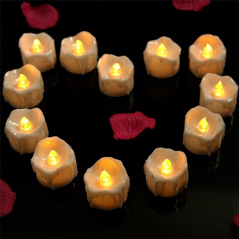 Battery Operated Candles ，Flameless ，Flickering Amber Yellow Flame（12PCS）