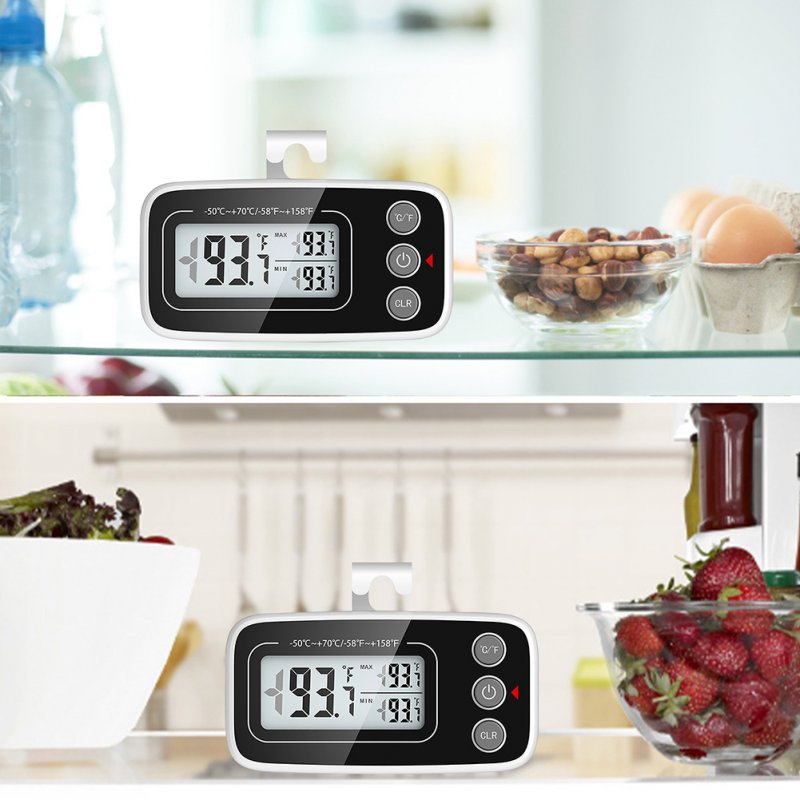 Battery Powered Electronic Digital Refrigerator  Thermometer Max/min Function 3 Mounting Options For Kitchen Home Restaurants Black