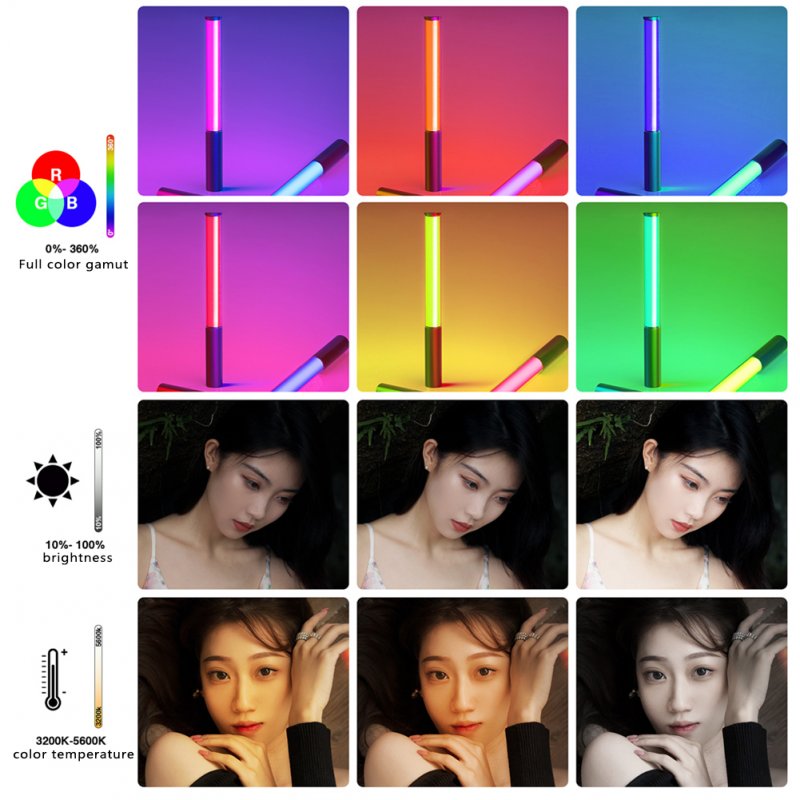 Aluminum Alloy RGB Full-color Handheld Light-filling  Stick, Led Dual-color Temperature Selfie Creative Adjustable Color Outdoor Photography Light