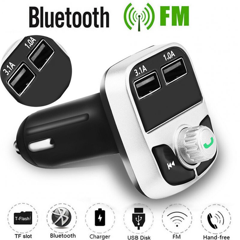 Car FM Transmitter Wireless Radio Adapter USB Charger Bluetooth Black Silver