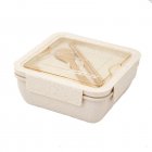 Bento Box For Office Leak Proof Sealed Lunch Dinner Containers Reusable Lunch Box With Compartments Microwave Safe (Chopsticks And Spoon Included) Beige Square 1100ml