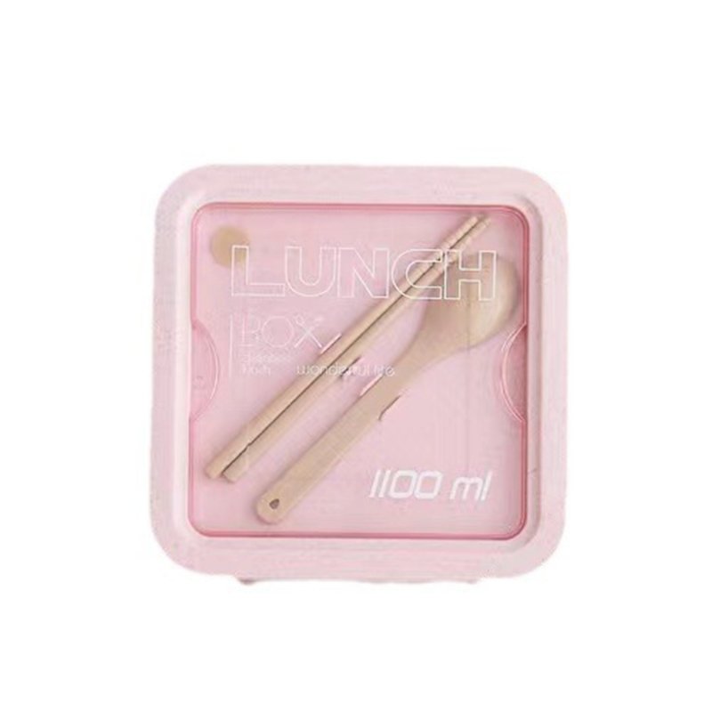 Bento Box For Office Leak Proof Sealed Lunch Dinner Containers Reusable Lunch Box With Compartments Microwave Safe (Chopsticks And Spoon Included) pink Square 1100ml