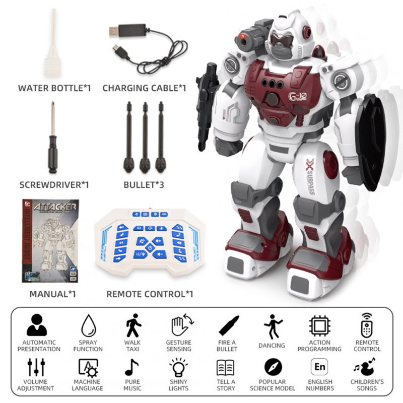 Bg1531 Kids Boys RC Spray Robot 2 Modes 21 Functions RC Smart Gesture Sensor