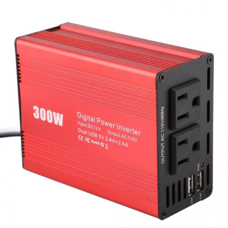 300W Car Power Inverter Converter DC12V to AC110V Adapter Dual USB Charging Port  