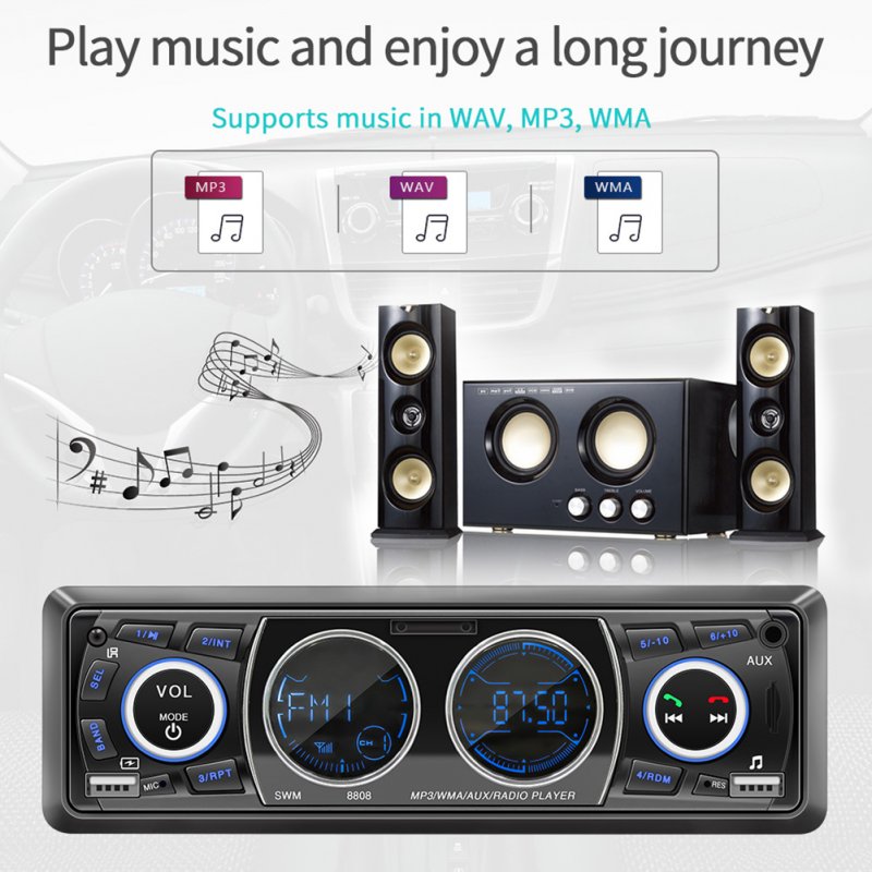 Car Radio 12V Mp3 Player Dashboard Bluetooth Hands-free Kit Plug-in Card U Disk Radio 8808 