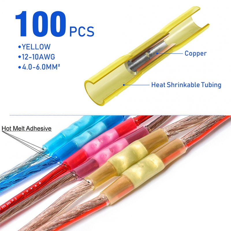 300Pcs Heat Shrink Butt Connectors Kit Insulated Waterproof Electrical Wire Crimp Terminals Butt Splice (3 Colors / 3 Sizes) 