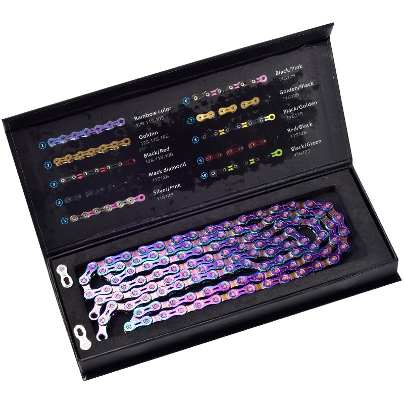 Bicycle Chain SUMC 10S 11S 12S Chains Mountain MTB Semi-Hollow Rainbow Chain Boxed 10 speed crossing color half hollow / strip_Half-hollow