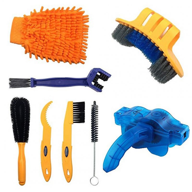 Bicycle Chain Washer Set Mountain Bike Accessory Bike Too Cleaning Brush 8-piece set_One size