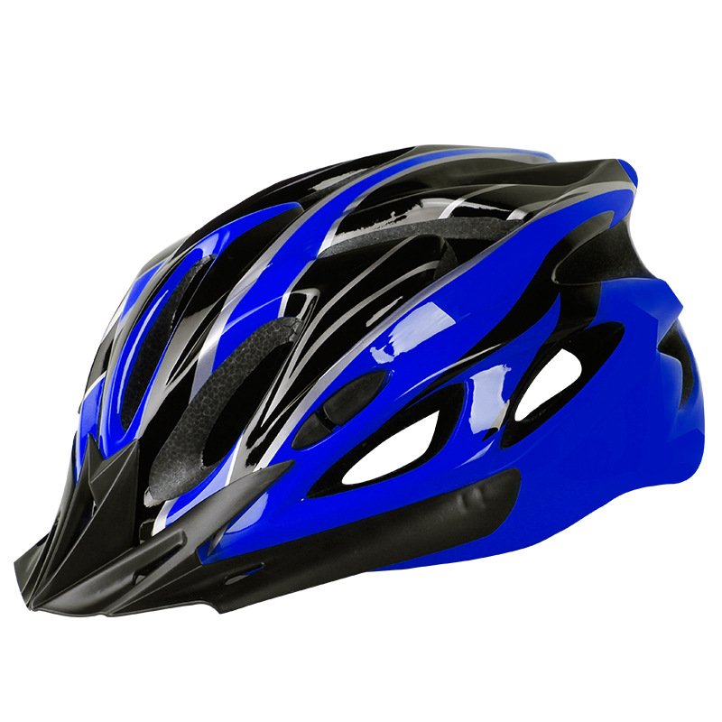 Bicycle Cycling Helmet EPS+PC Cover Integrated-Mold Breathable Riding Helmet MTB Bike Safely Cap Riding Equipment Blue black_Head circumference 52-60 adjusted