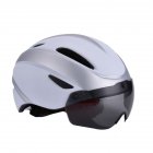 Bicycle Helmet EPS Integrally molded Breathable Cycling Helmet Goggles Lens MTB Road Bike Helmet Silver white One size