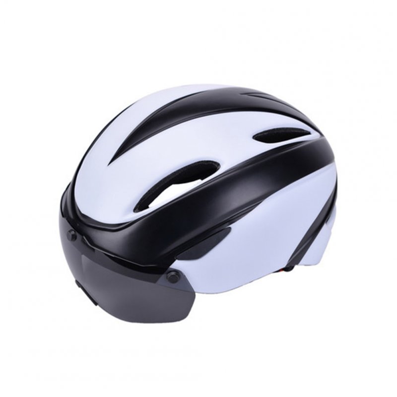 Bicycle Helmet EPS Integrally-molded Breathable Cycling Helmet Goggles Lens MTB Road Bike Helmet Black and white_One size