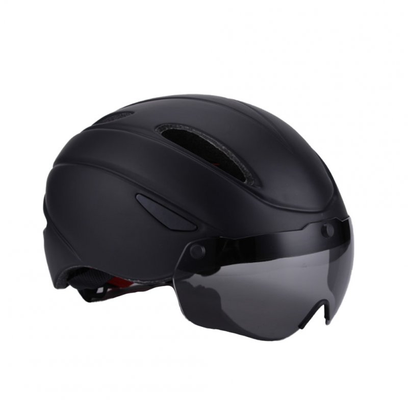 Bicycle Helmet EPS Integrally-molded Breathable Cycling Helmet Goggles Lens MTB Road Bike Helmet black_One size