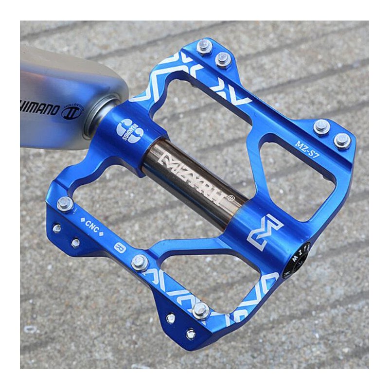 Bicycle Mountain Bike Aluminum Alloy Bearing Ankle Pedal Footing Lightweight CNC Pedal Blue silver_One size