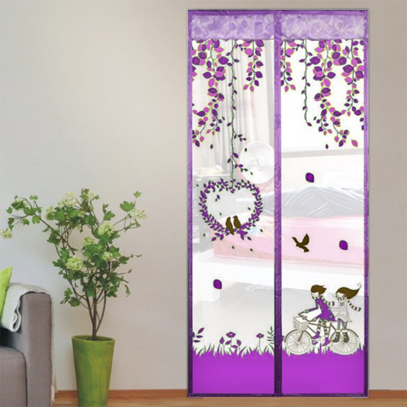 Bicycle Pattern Magnetic Anti-mosquito Door Curtain Door Divider Sheer Curtain Valance Decoration (with Pushpin) purple_100X210CM