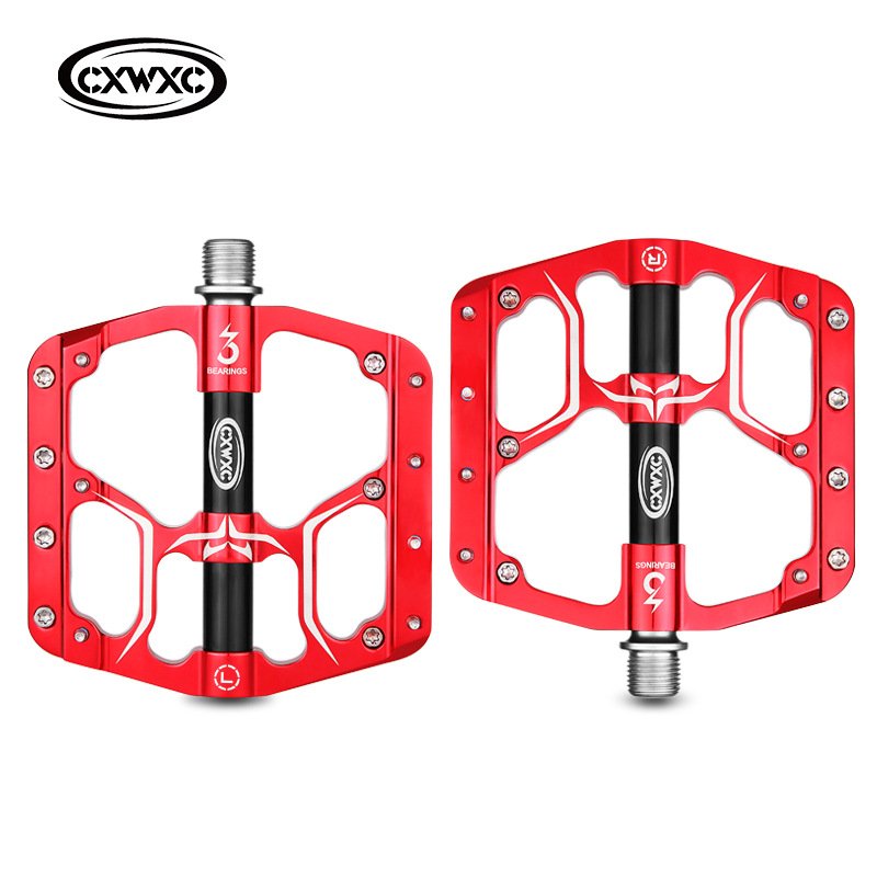 Bicycle Pedal Flat MTB Road 3 Bearings Bicycle Pedals Mountain Bike Pedals Wide Platform Pedal CX-V15 red_Free size