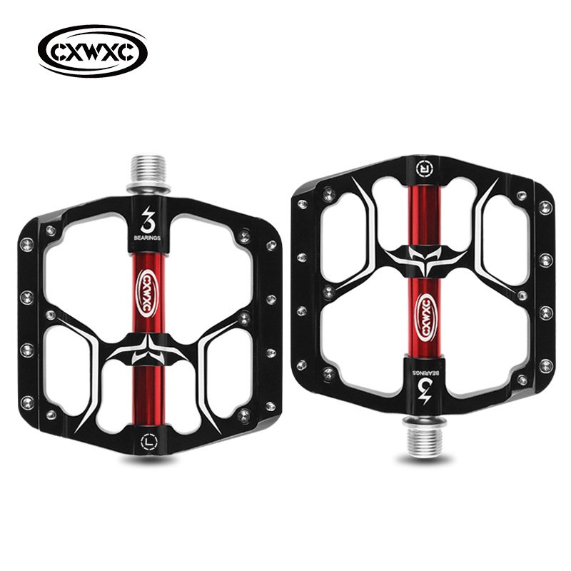 Bicycle Pedal Flat MTB Road 3 Bearings Bicycle Pedals Mountain Bike Pedals Wide Platform Pedal CX-V15 black_Free size