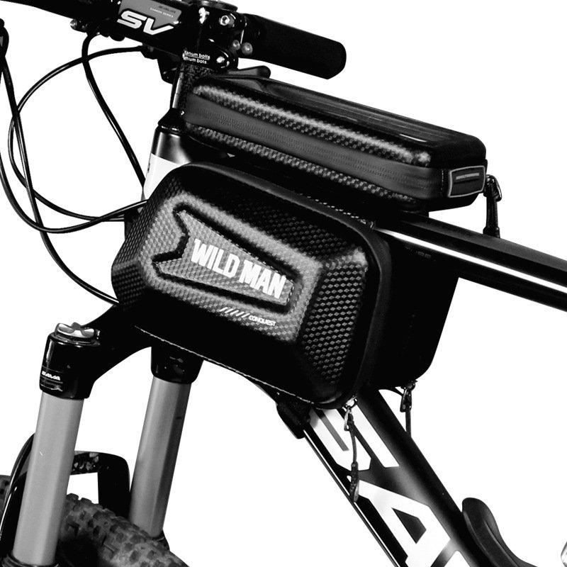 Bicycle Top Tube Bag Shell Shape TPU Touch Screen Waterproof Bike Frame Bag black_Upgraded version