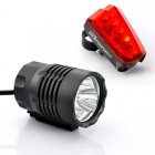 Bicycle headlight and headlamp with 1800 lumens and an included rear tail light with built in laser guide light