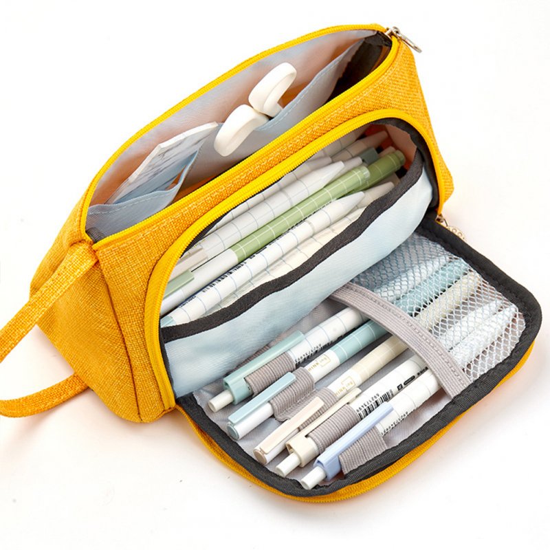 Big Capacity Canvas Storage Pouch Pen Pencil Case Stationery Bag Holder for School Office  yellow cotton linen