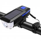 Bike Light Solar Usb Rechargeable Dual Charging Horn Lamp Waterproof Bicycle Front Headlight Flashlight blue